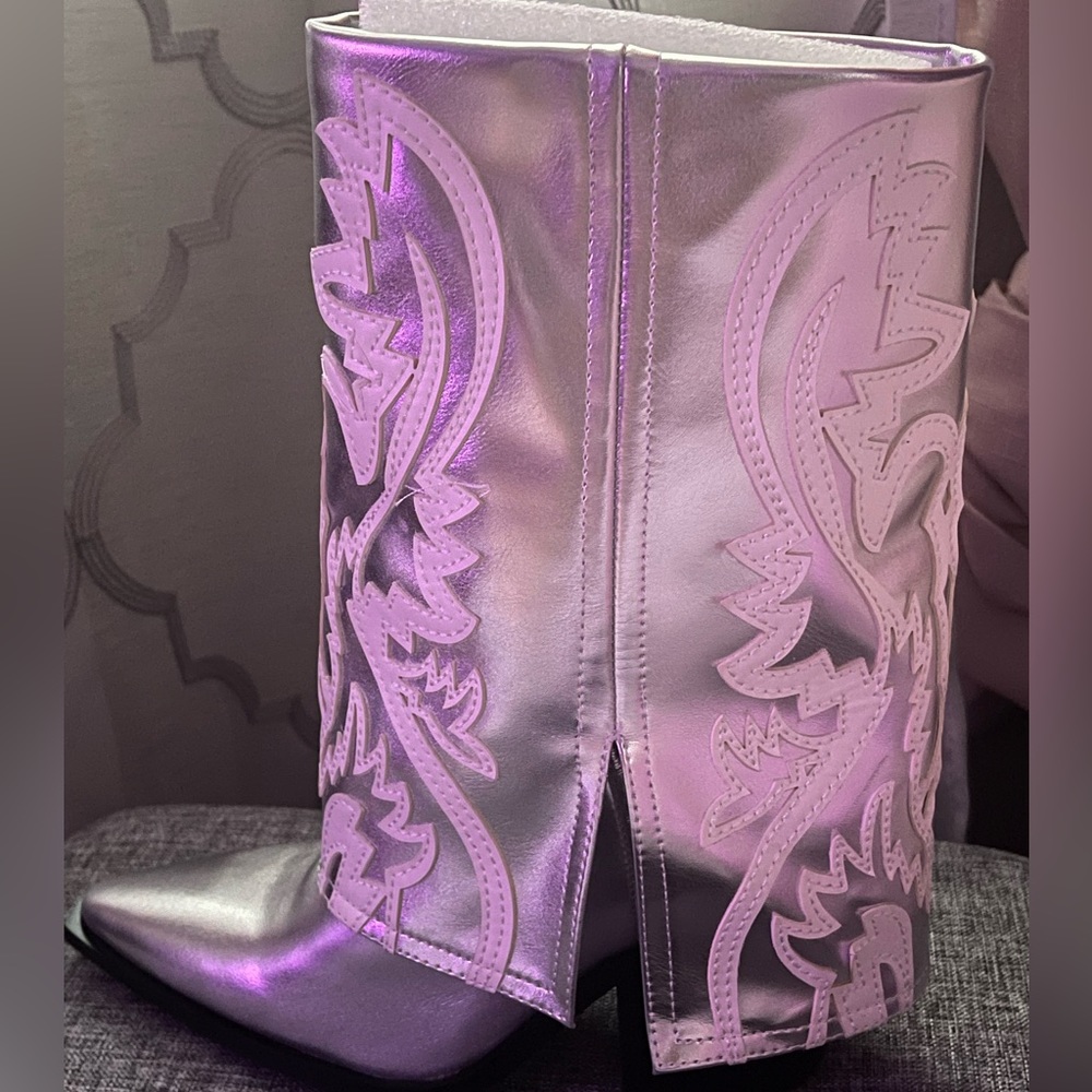 Azalea Wang Metallic Foldover Cowboy Boots